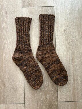 Hand Knit Icelandic 100% Wool Socks Brown Marl- medium